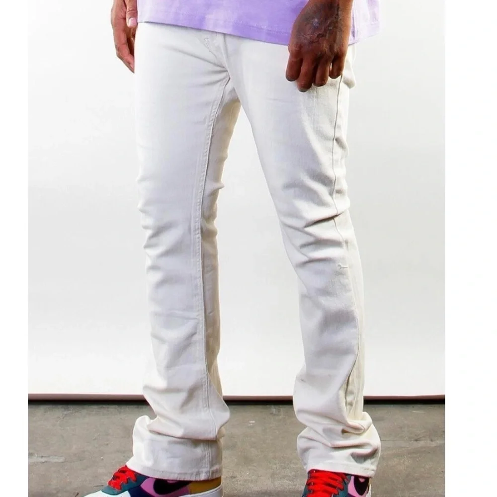 Off white color stack denim jeans no rip Sz various